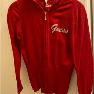 Red Guess Zippered Hoodie